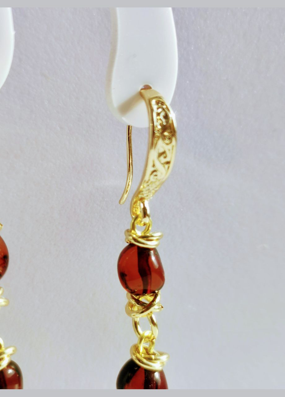 Сережки 2717 з натурального бурштину відтінок темна вишня MINOV (311310506)