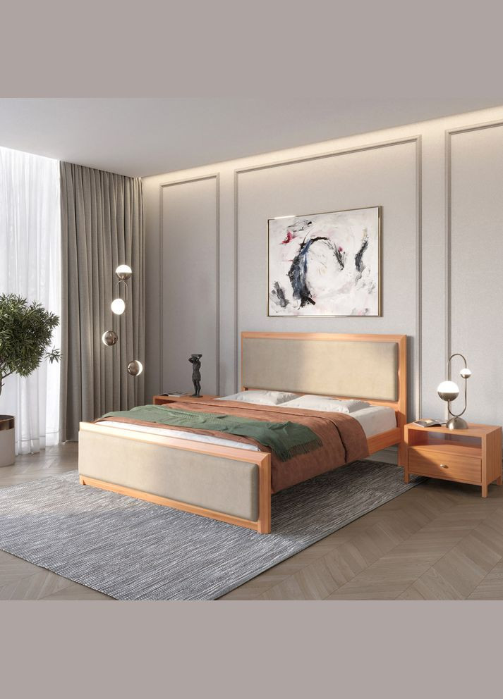 Двуспальная деревянная кровать Барселона Б4/Аляска 23 (Бежевый) 180х190 см (MBG-13030) Mebigrand (368283255)