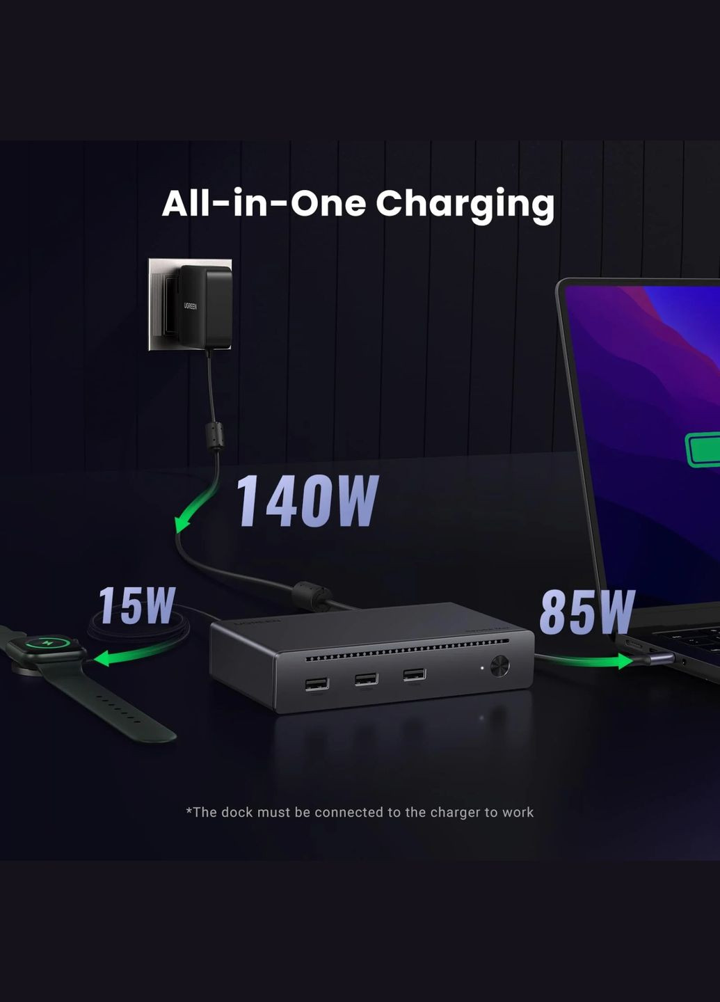 Док-станция Thunderbolt 4 --> 3xTh.4/3xUSBA 3.2/RJ45 Gigabit/140W ARevodok Max 8-in-1 U708 Ugreen (322131387)