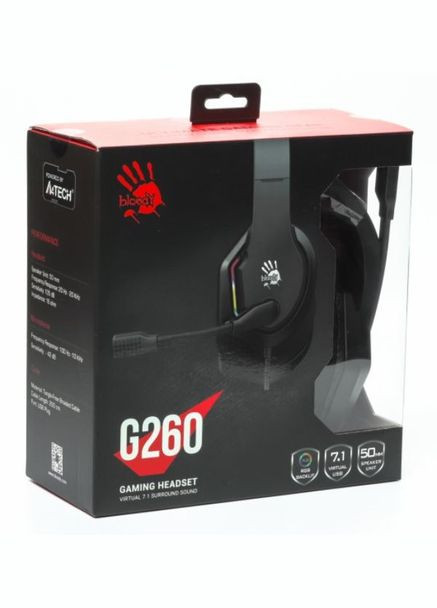 Навушники G260 Black ігрові, мікрофон, 7.1 віртуальний звук, підсвічування 7 кольорів, USB Bloody (322538140)