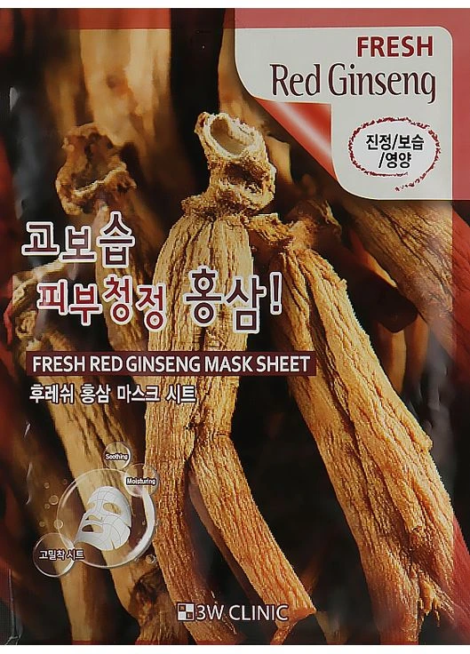 Маска с экстрактом красного женьшеня Fresh Red Ginseng Mask Sheet 1x24ml (864712-82739) 3W Clinic (380118613)