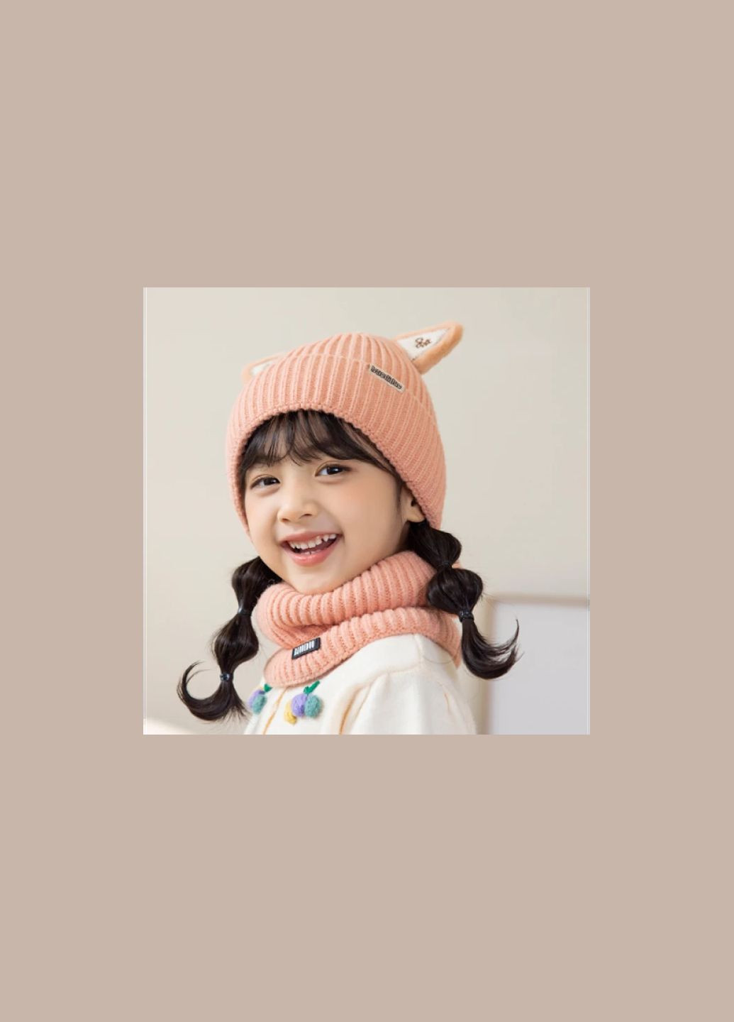 Шапка со снудом детская для девочки с ушками зимняя утепленная цвет пудра розовый Baodiduo шапка+хомут No Brand (348095480)