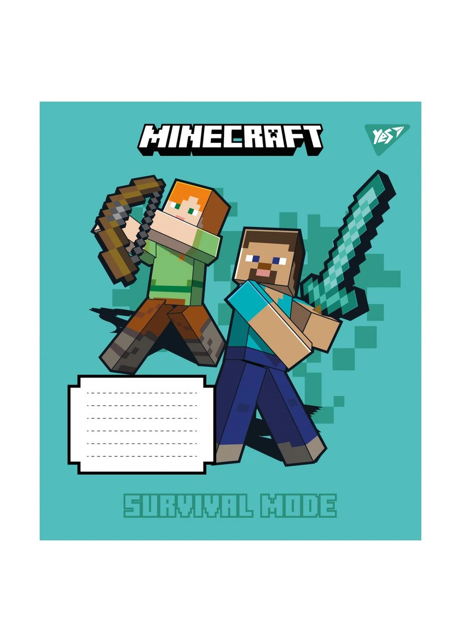 Зошит 24 аркушів в клітинку Minecraft майнкрафт, зошит учнівський 24 сторінок для хлопчиків майнкрафт Yes (403233604)