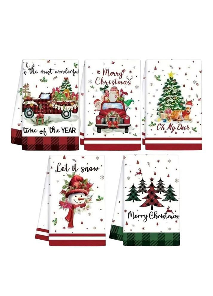 Рушники подарунковий набір кухонних рушників 5шту Новий рік Різдво Merry Christmas 60х40см No Brand білий