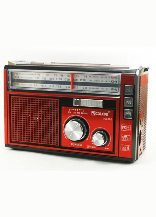 Радиоприемник портативный на аккумуляторе RX-382 FM/AM/SW с фонарем LED красный (1756375729) Golon (326033107)