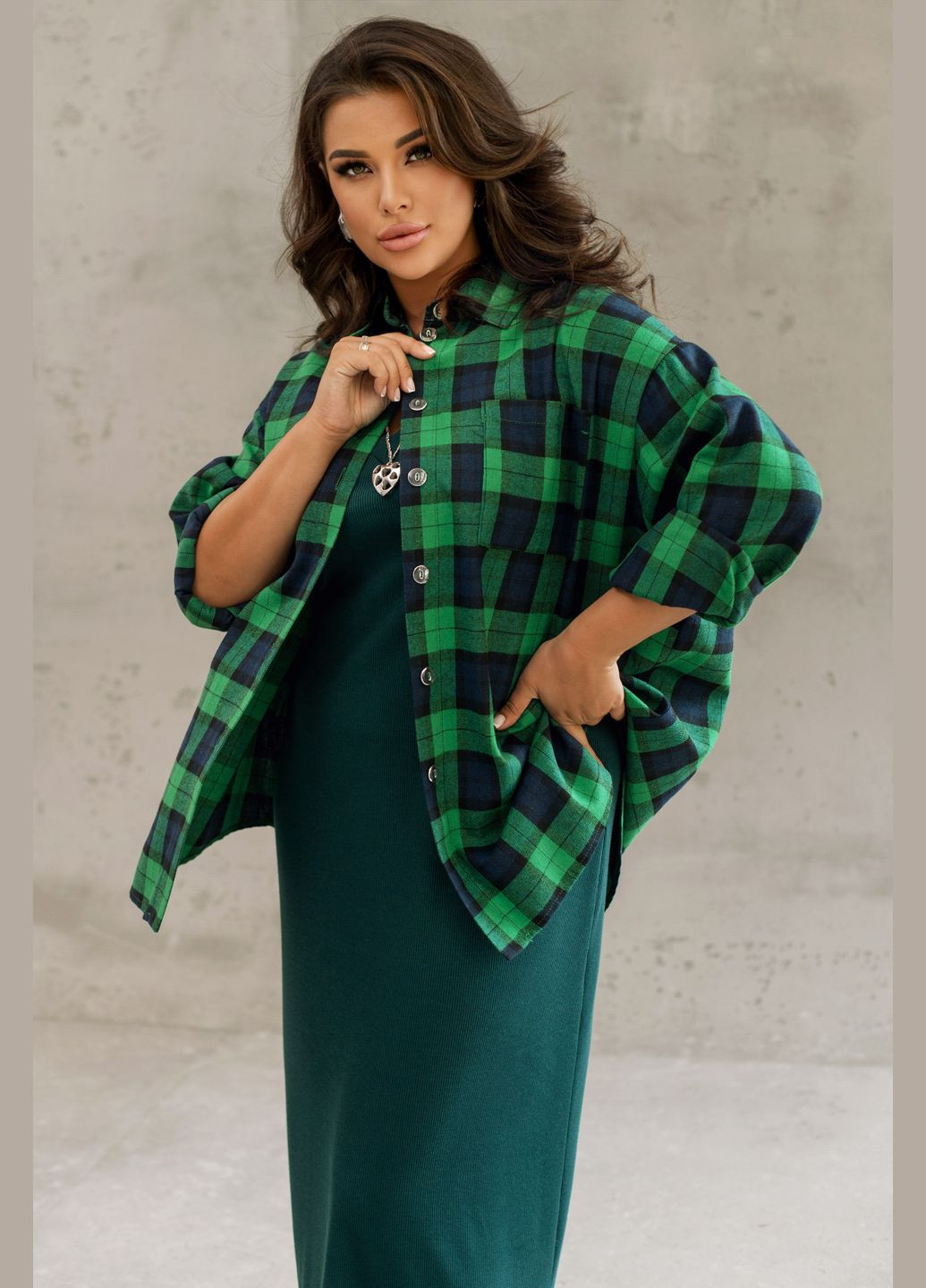 Зеленая кэжуал рубашка в клетку Minova
