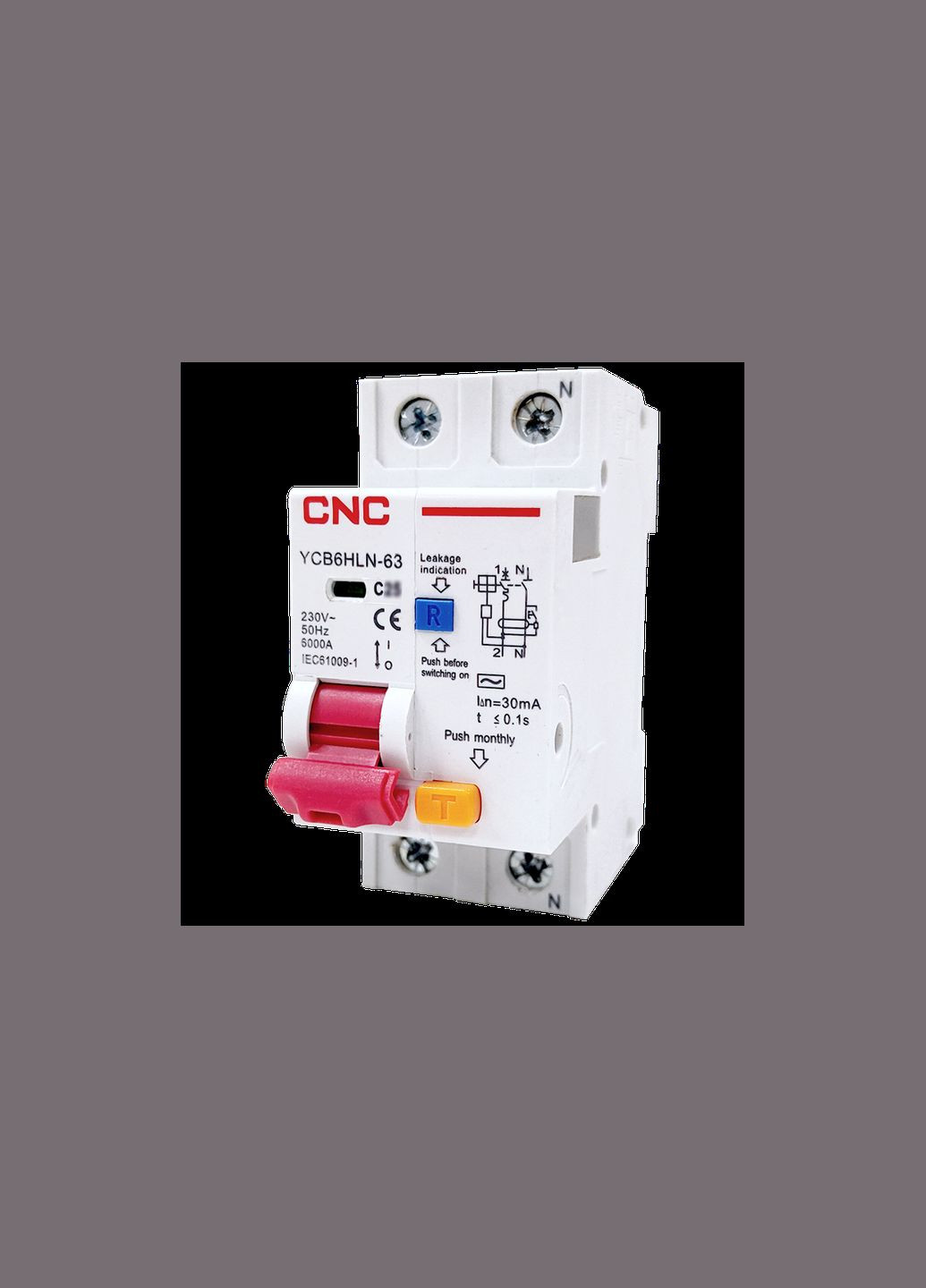 Диференційний вимикач 1Р+N 50А 30мА 6кА "C" тип АС [Б00040380] YCB6HLN-63 CNC (338190005)