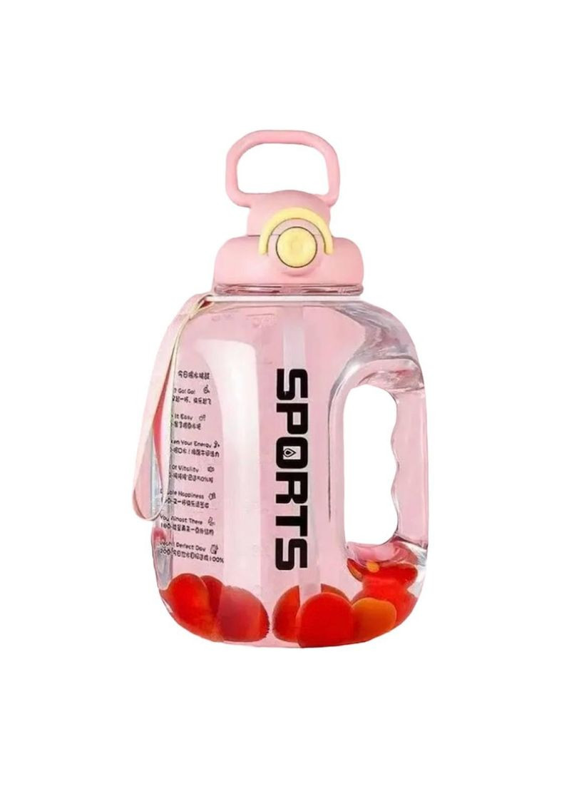 Рожева прозора пляшка для води, 2500 мл із соломинкою всередині. No Brand (278234414)