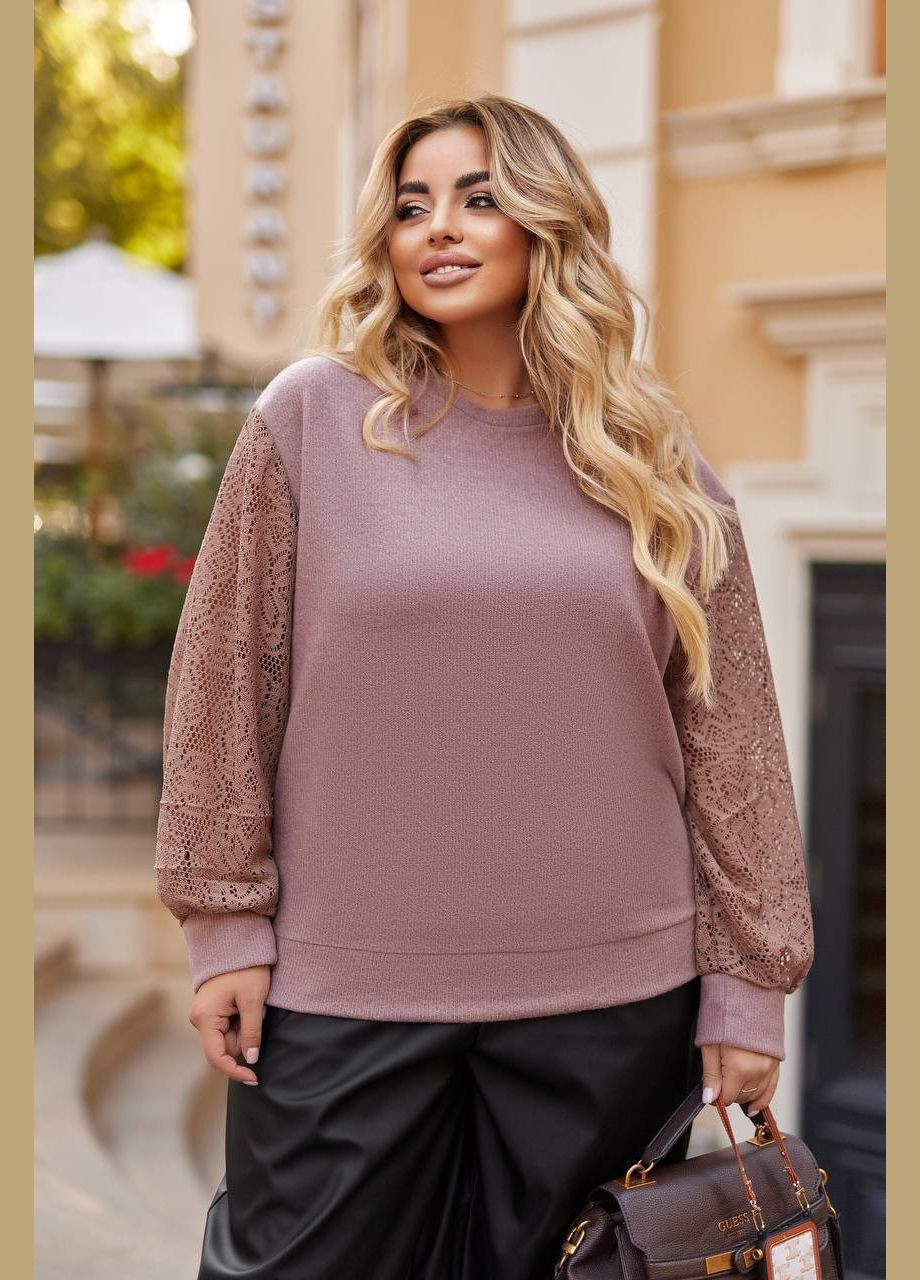 Кавовий светр з мереживом No Brand