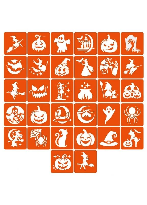 Набір трафаретів для біо-тату "Хелловін №3" hallowween-3-32, 32 трафарети 6х6 см Fresh Tattoo (377846661)