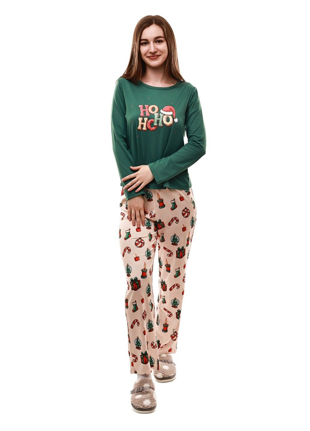 Зеленая зимняя пижама женская Lumo