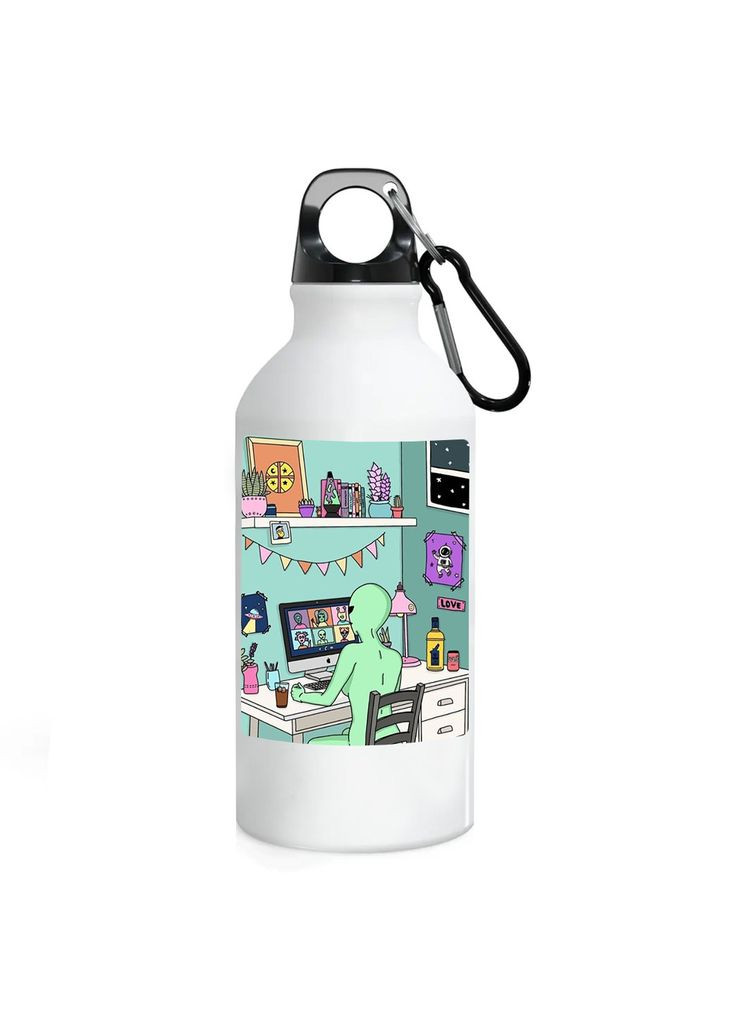 Фляга (бутылка) для воды с карабином Инопланетянин (Туристическая, Для кемпинга, Для спорта) #12 500 мл Белый No Brand (323640028)