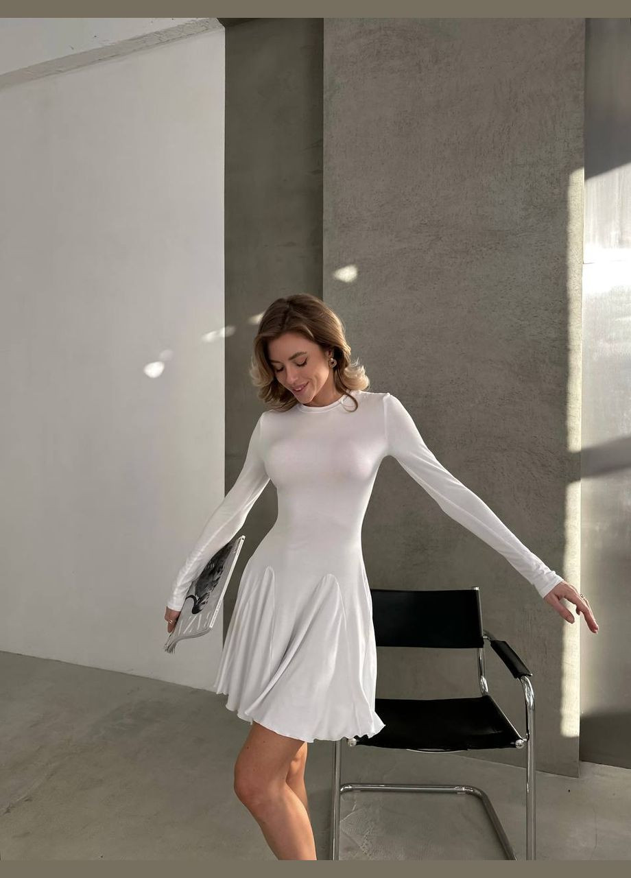Білий базова мінімалістична сукня з рукавами з легкої віскози, гарна приталена сукня вище коліна для будь-якої погоди No Brand