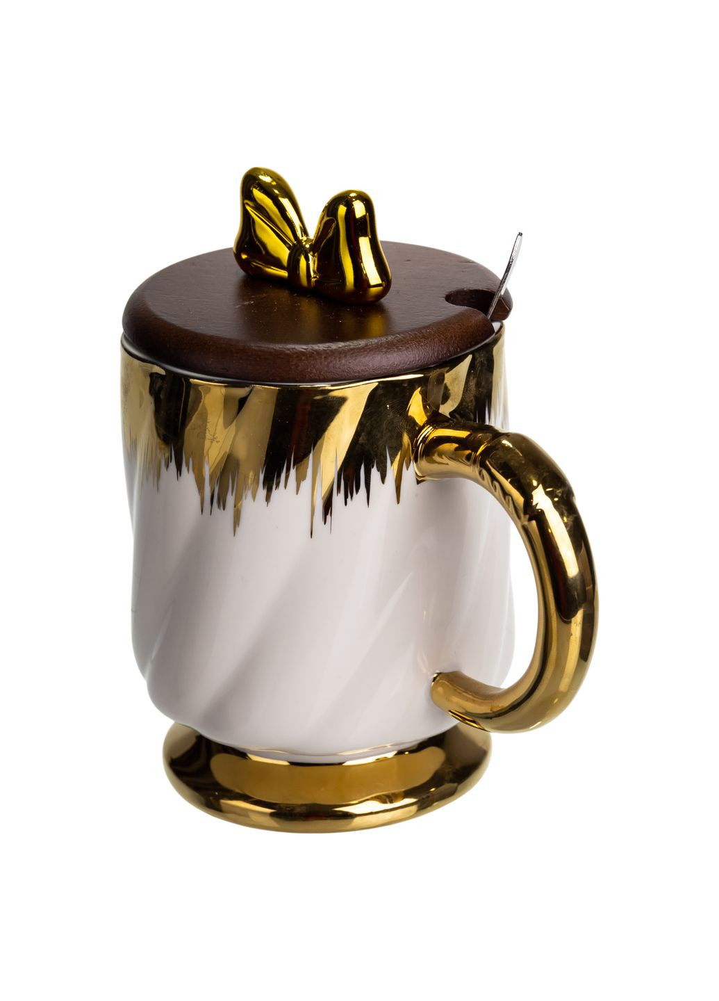 Фарфоровая чашка Ribbon 450 мл с крышкой и ложкой, белая Yiwu (373639618)