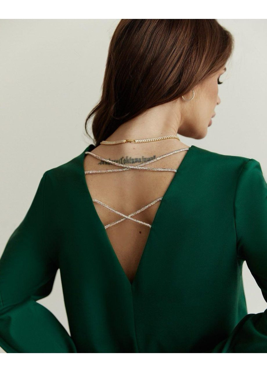 Зеленое кэжуал платье j.london праздничная вискоза длинный рукав стразы 44 изумруд J. London