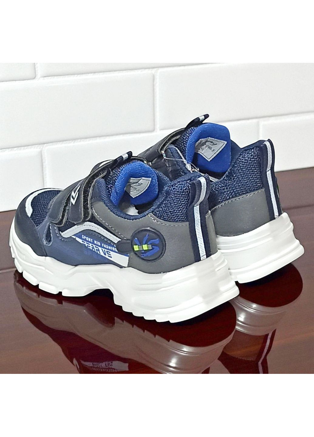 Синие демисезонные ортопедические текстильные кроссовки на липучках для мальчика Boyang