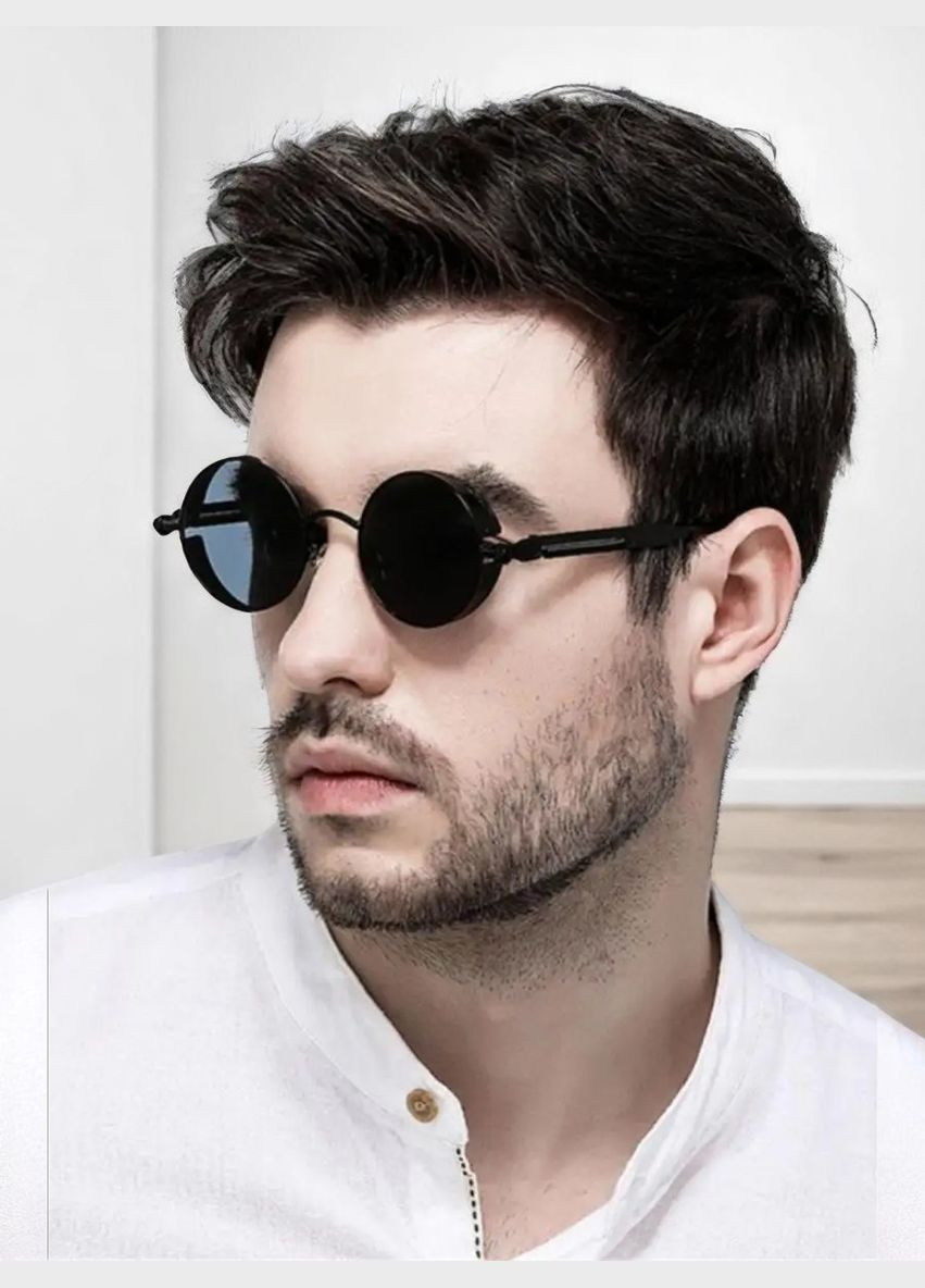 Солнцезащитные черные мужские очки ретро круглые в стиле панк хип-хоп дзюдзюцу стильные имиджевые очки Черные No Brand Steampunk (335020077)