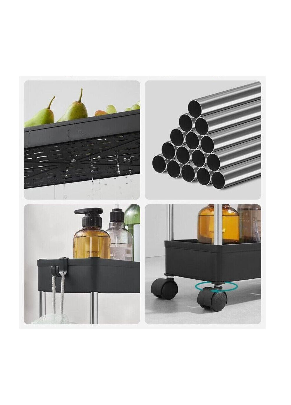 Стелаж полка на колесах Унивесальный органайзер для хранения 4 уровня Черный No Brand (328294526)