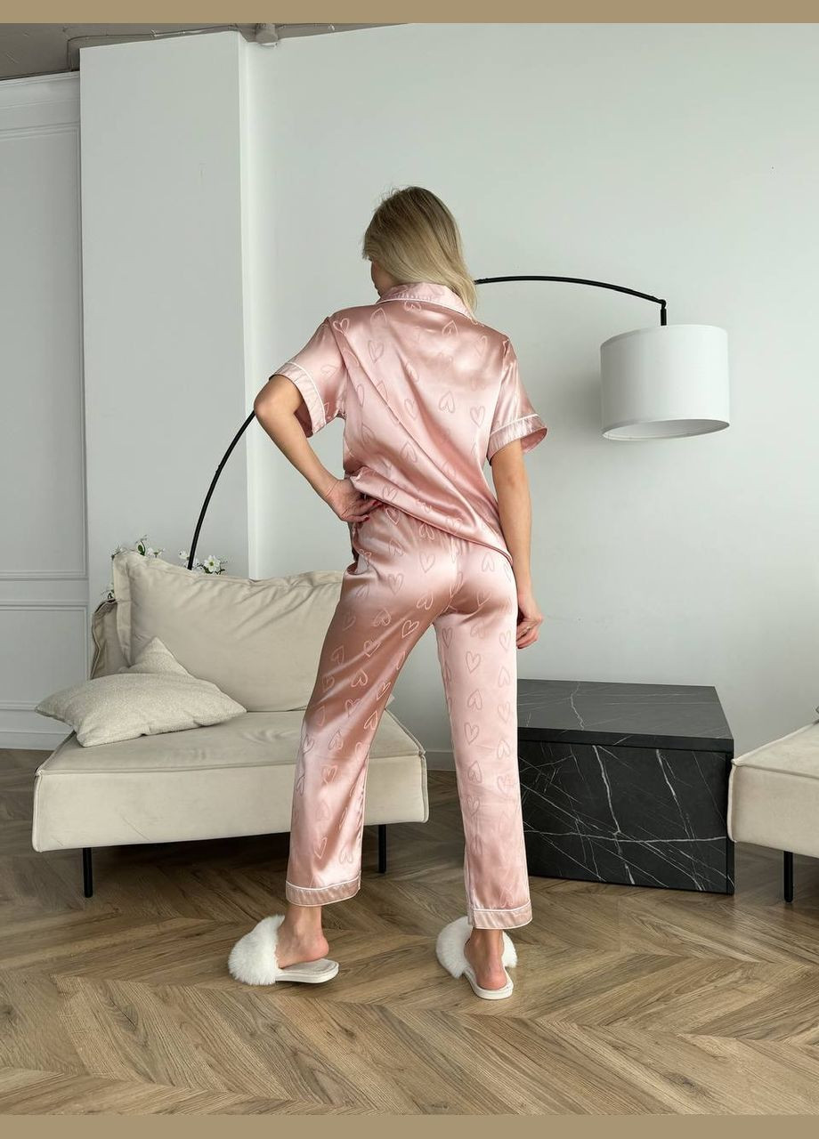 Розовая всесезон женская пижама домашний костюм рубашка + брюки No Brand