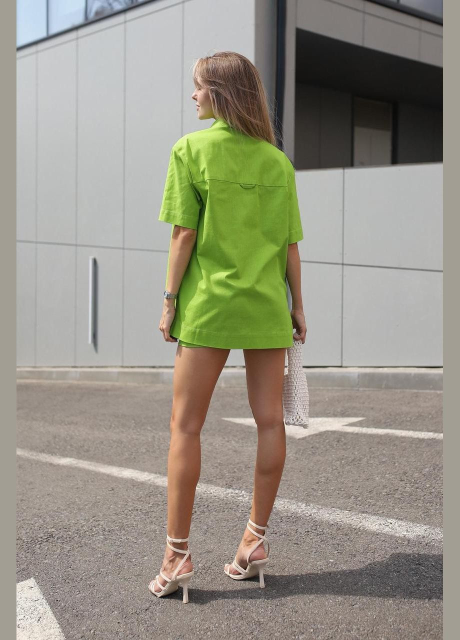 Женский комплект (рубашка, топ, шторты), трэндовый летний лляной костюм, подойдет для встреч и прогулки Intruder (347579775)