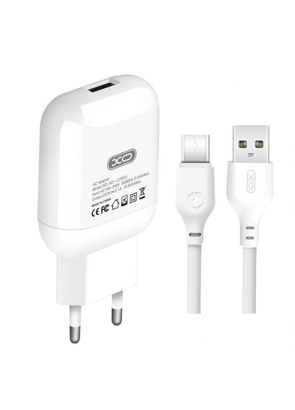 Сетевое зарядное устройство (адаптер) 2в1 L37 1USB/2.1A + Type-C white XO (333827789)