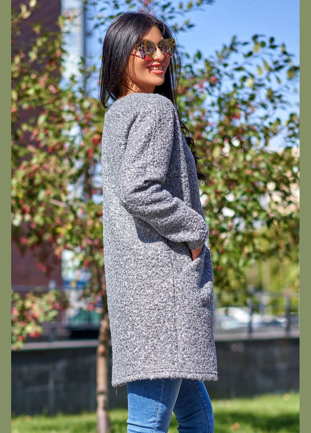 Серое демисезонное Теплое женское пальто Liton