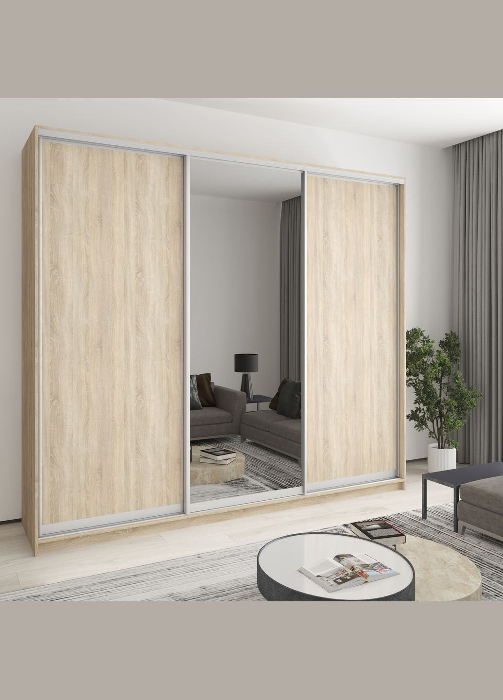 Шкаф-купе трехдверный Комбо AL 2ДСП/Зеркало 270x45x240 см (MBS-2127) MebelStar (346289843)