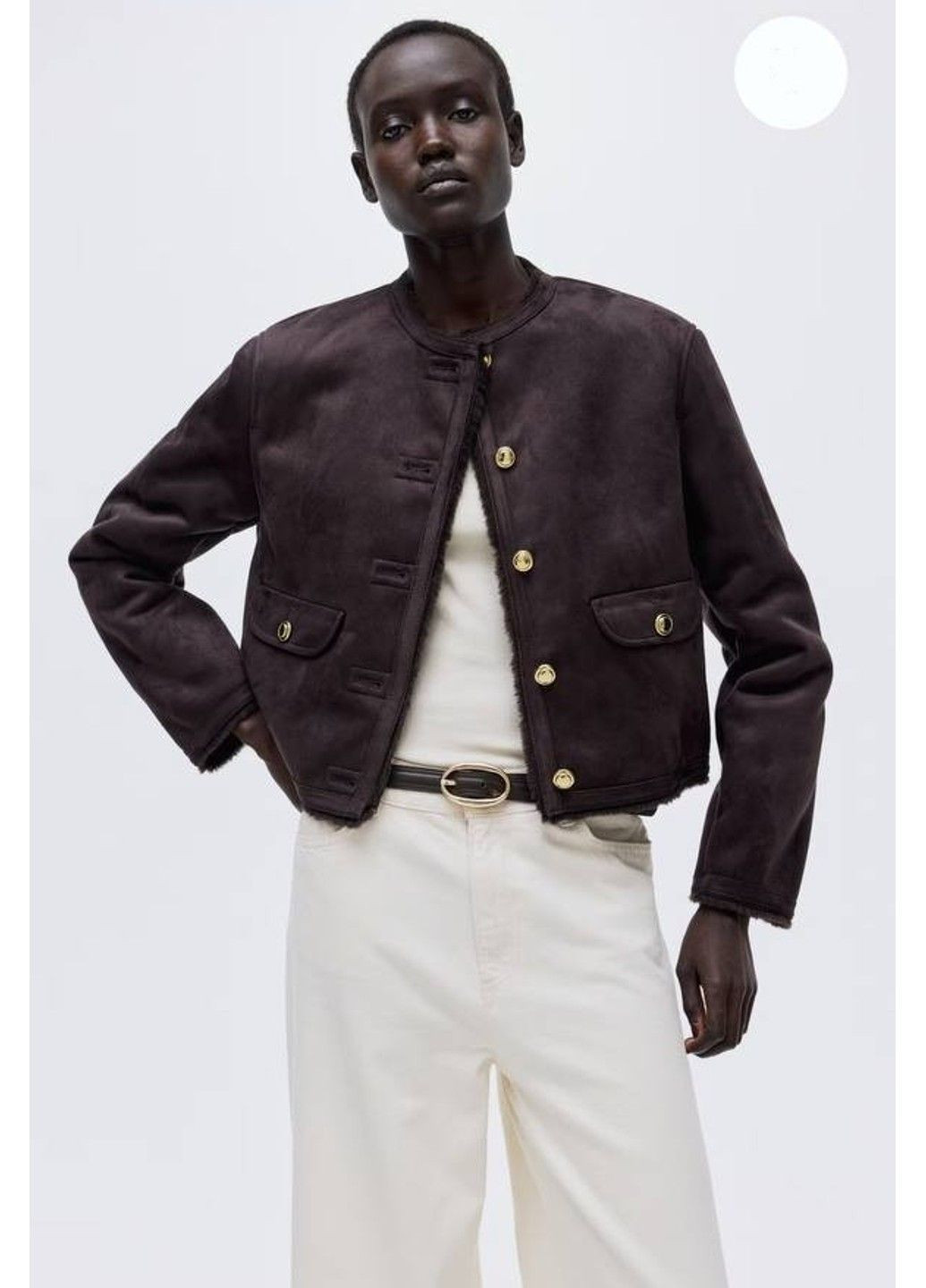 Темно-коричневая демисезонная женская утепленная куртка-жакет из эко-замши н&м (58538) xs темно-коричневая H&M