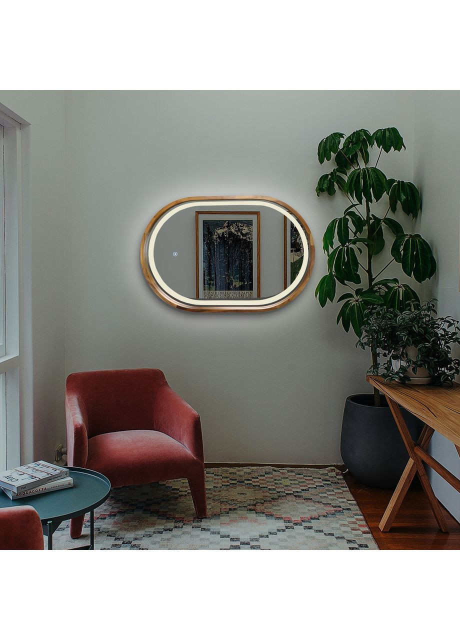 Зеркало капсула деревянная с LED-подсветкой Natural Walnut Орех 50x80 см Luxury Wood Freedom (369547011)