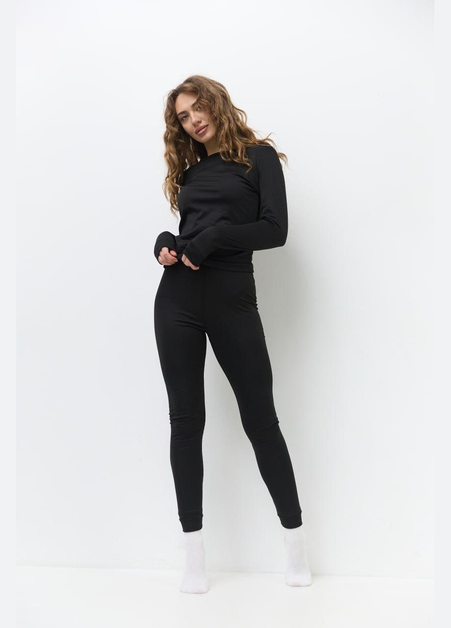 Женское термобелье на флисе лонгслив и леггинсы S M L XL черное, Украина OBR (306614176)