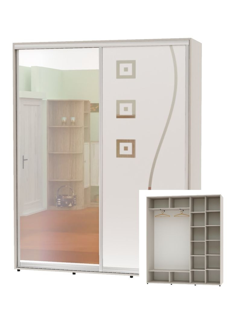 Шафа-купе дводверна 200*45*250 Кашемір Дзеркало/Дзеркало з піскострумним малюнком Алекса (360455915)