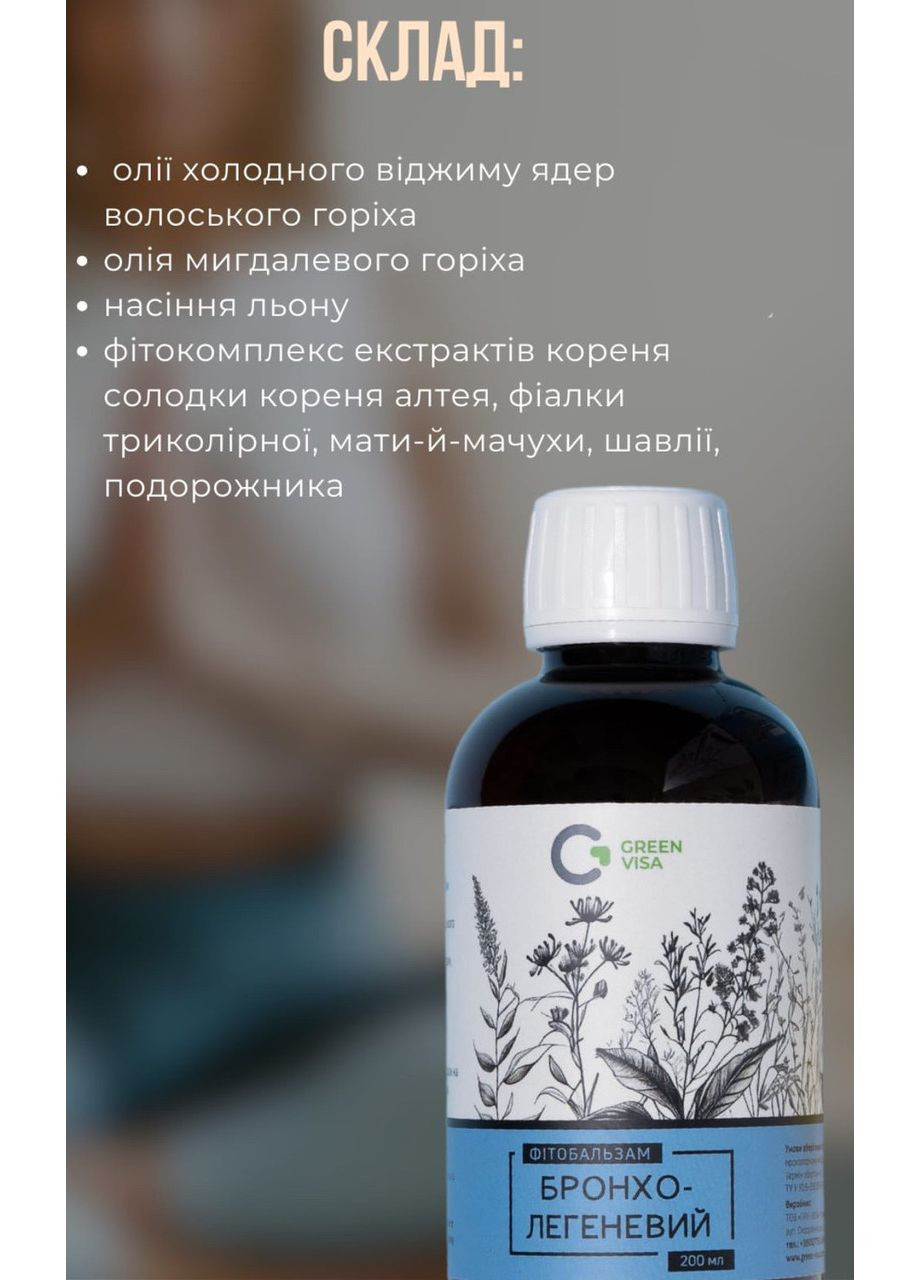 Фитобальзам "Бронхолегочный" 200мл., острые респираторные заболевания, кашель курильщика,. Грін-віза (354824629)