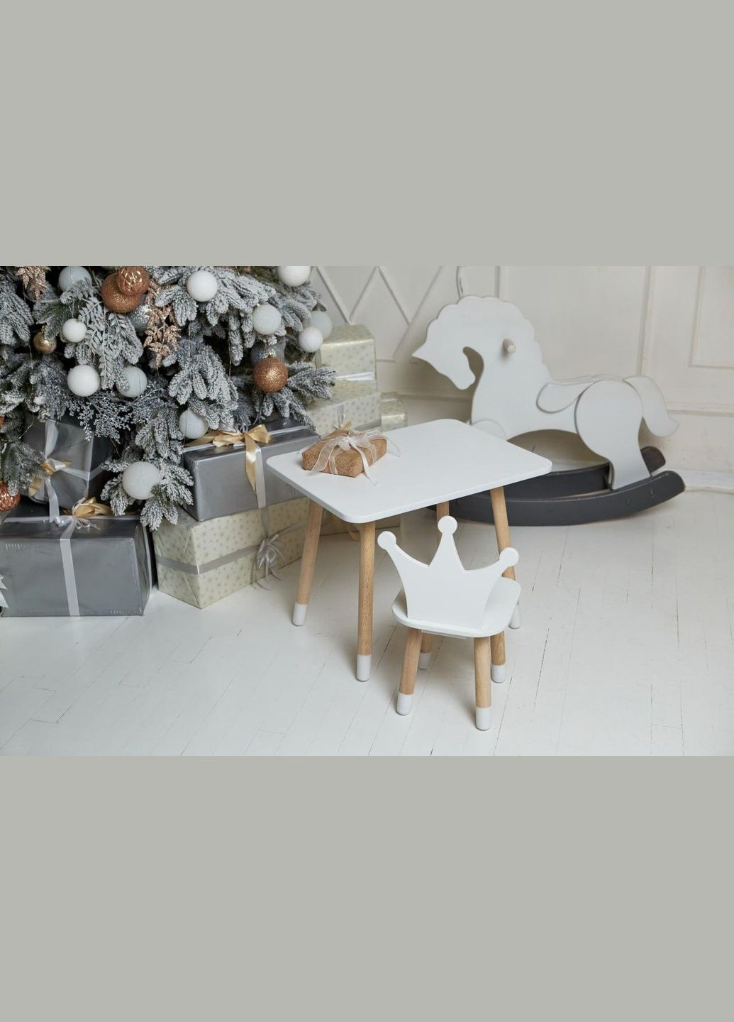 Стіл прямокутний і стільчик корона, білий, дитячий, дерево. (234418) Масяня (341309306)