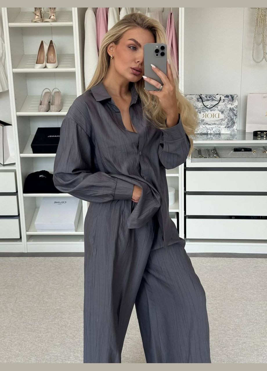 Костюм женский из жатки "Relax Fit" - рубашка + широкие брюки Vakko (336803713)