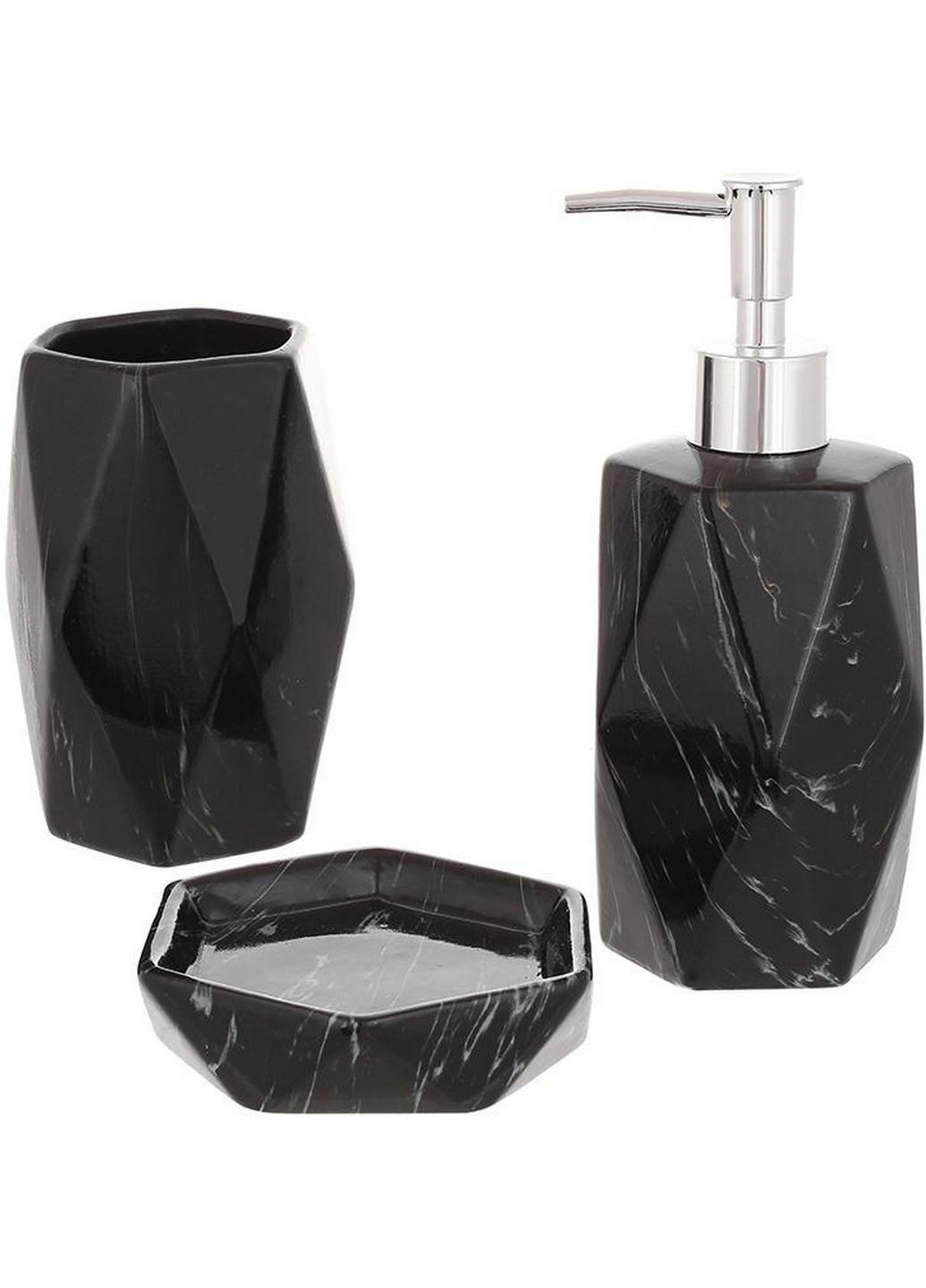 Набір аксесуарів bright для ванної кімнати "чорний мармур" 3 предмети, кераміка BonaDi (282593719)