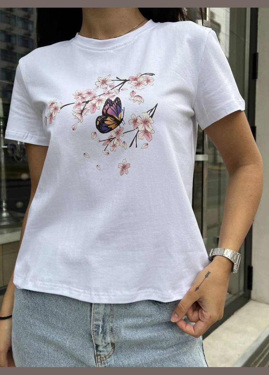Женская футболка с принтом цветов Fashion - (338597389)