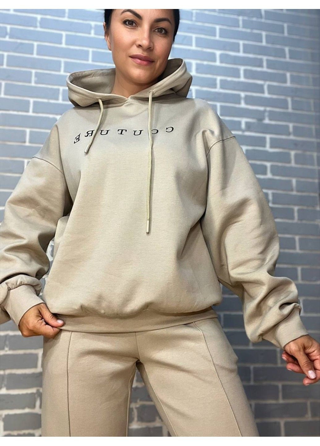 Костюм женский A-N 2742 худые с капюшоном брюки вышивка на резинке со швом - стрелкой No Brand (304291729)