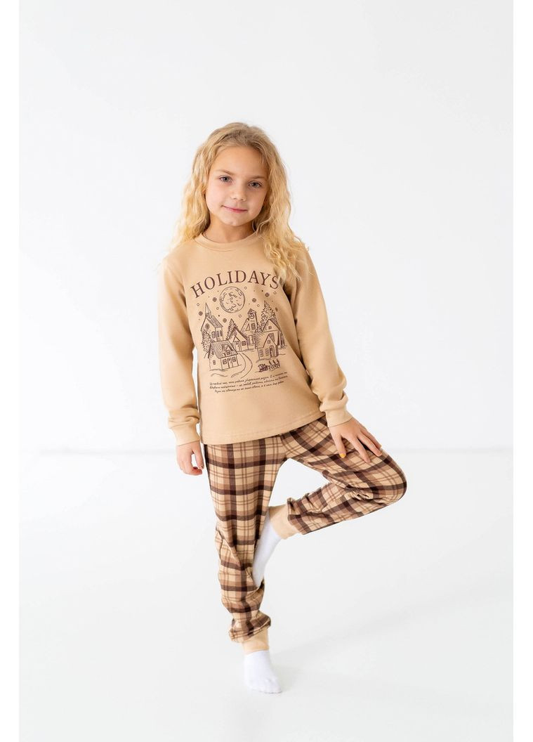 Світло-бежева піжама для дівчаток 02-2483-09нд 98 см Авекстекс