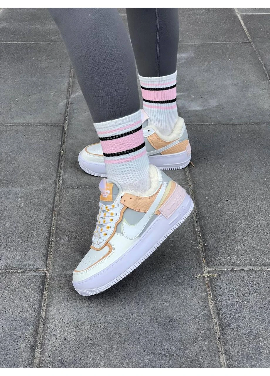 КРОССОВКИ ЖЕНСКИЕ NIKE AIR FORCE 1 SHADOW SPRUCE AURA FUR НАЙК АИР ФОРС 1 ПРЕМИУМ No Brand белые зима (367115070)