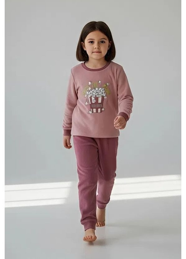 Темно-рожева зимня махрова піжама для дівчинки лонгслів + брюки Lily & Dan