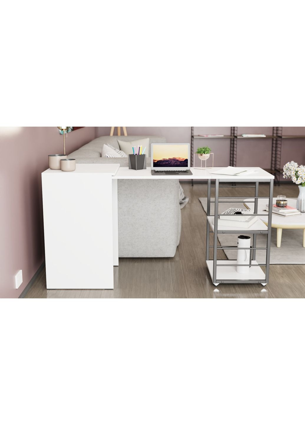 Стол-тумба трансформер Смарт 2/1 750x1450x500 Черный металл ДСП Белое 16 мм (FRD-105095) Ferrum-decor (365444980)