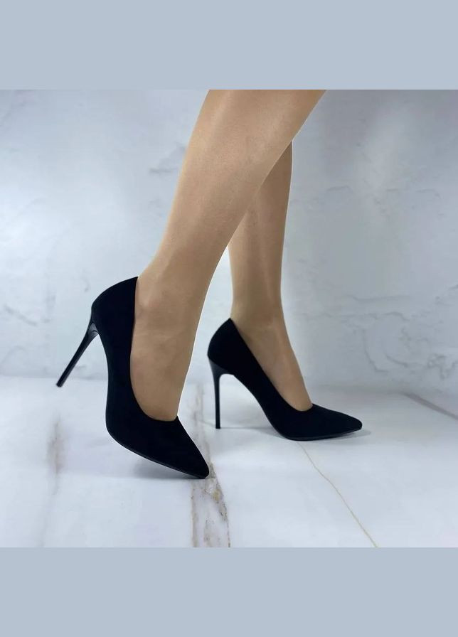 Женские туфли на шпильке эко замш черный цвет No Brand на среднем каблуке