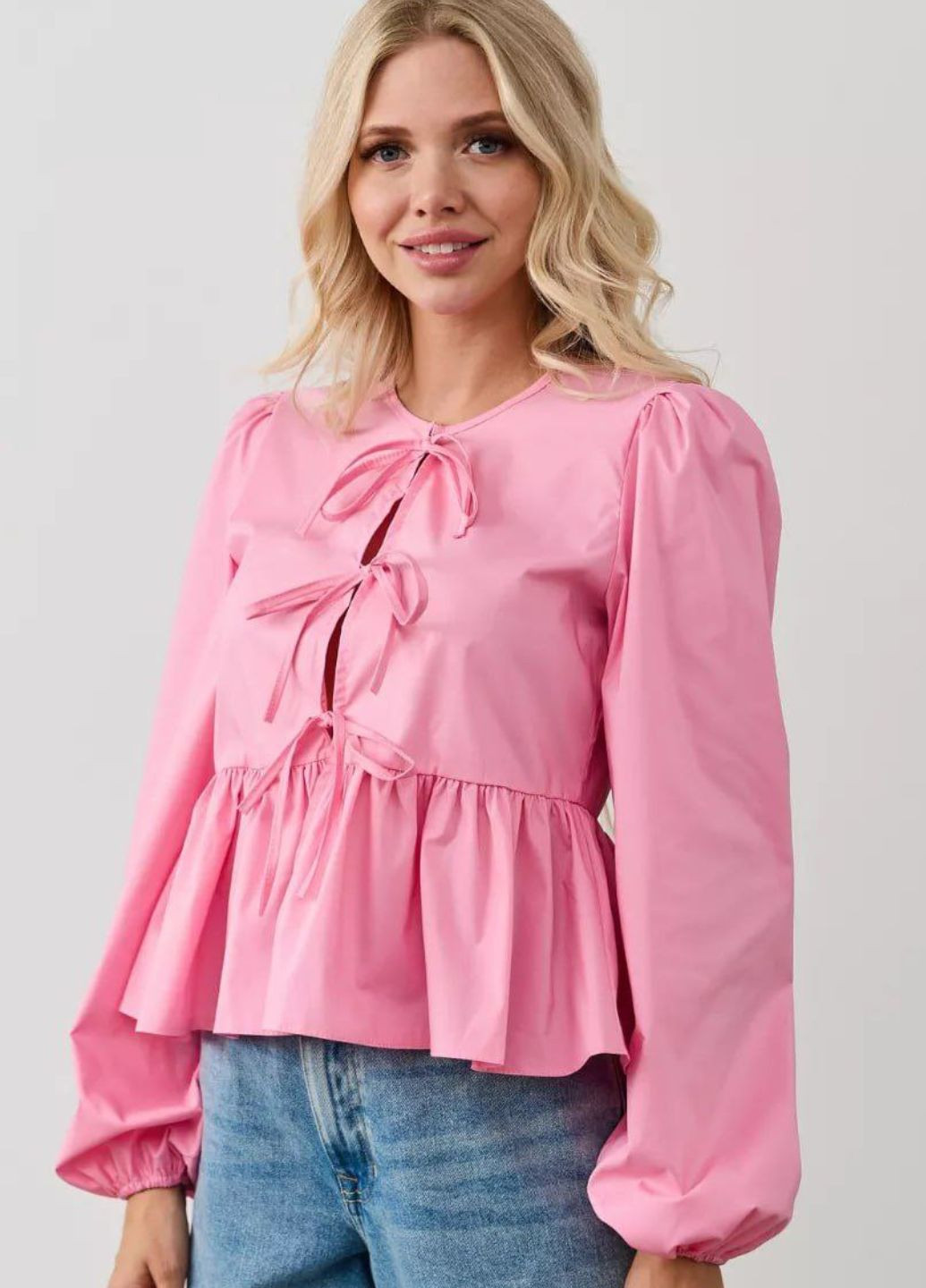 Розовая блузка с длинным рукавом фонарик Tik-Tak