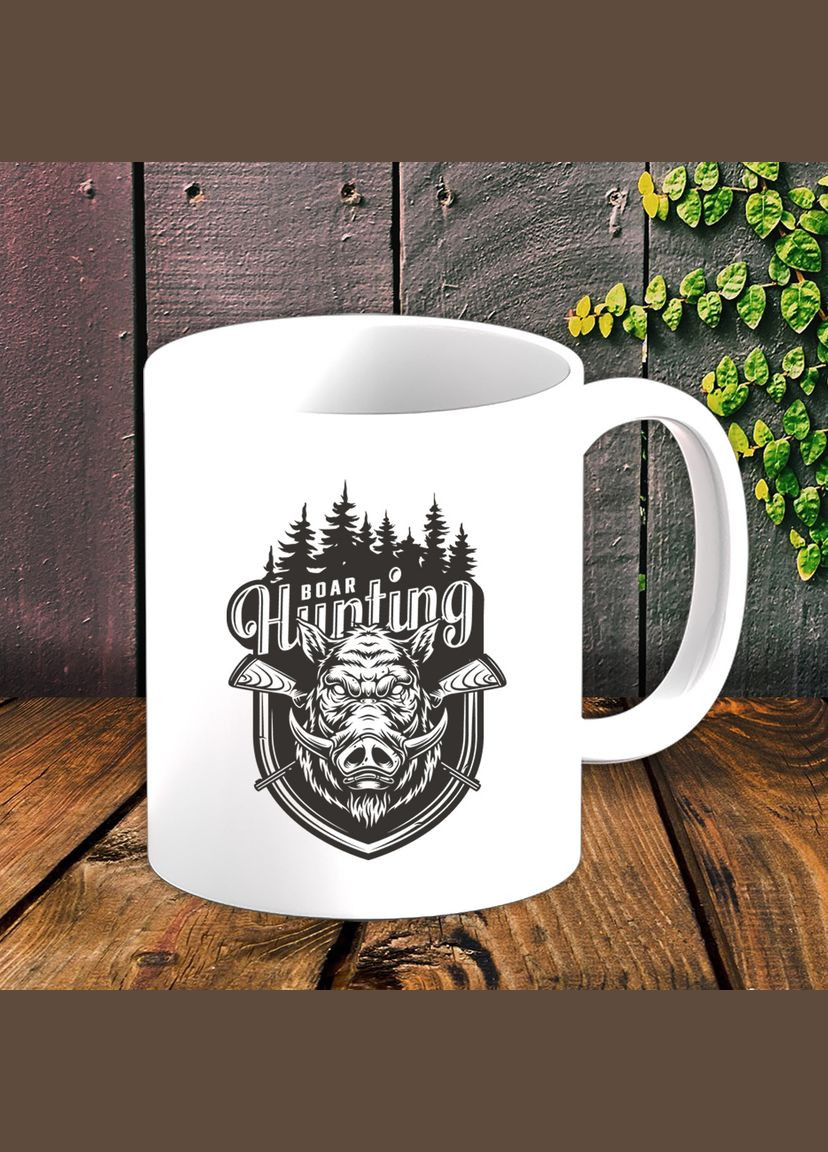 Белая кружка (чашка) для охотника с принтом Голова Кабана "Boar Hunting" Кавун Чашка (316112844)
