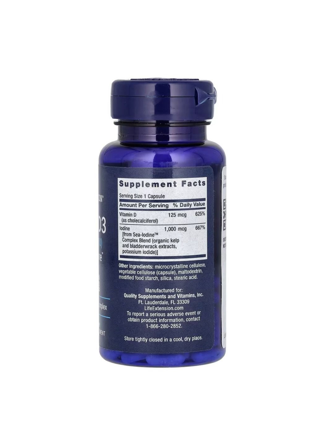 Комплекс витаминов Vit D3 with Sea-Iodine™ 125 mcg (5000 IU) - 60 caps Life Extension (285736256)