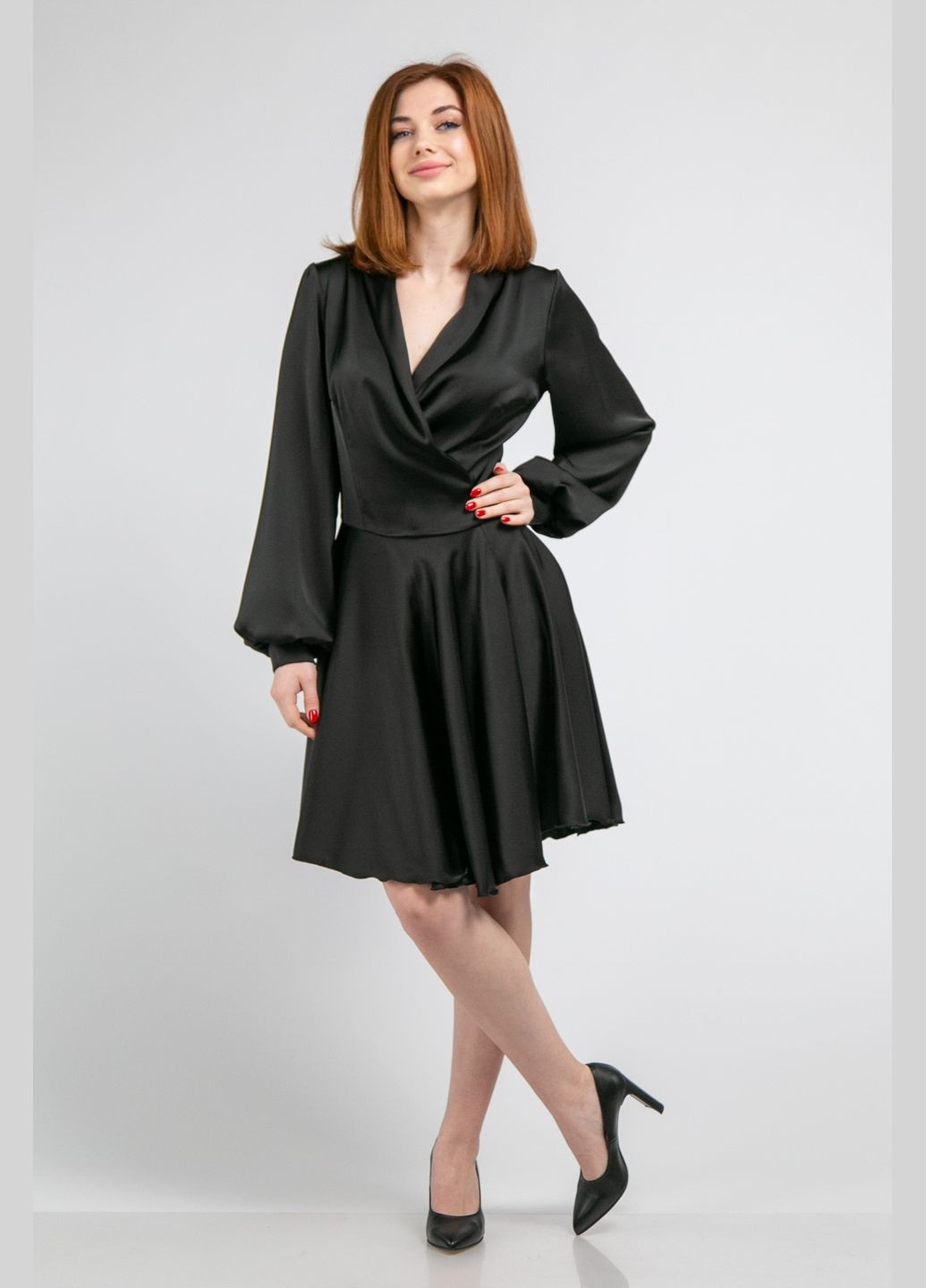 Черное праздничный, коктейльное, вечернее платье мини на запах one size CHICLY однотонное