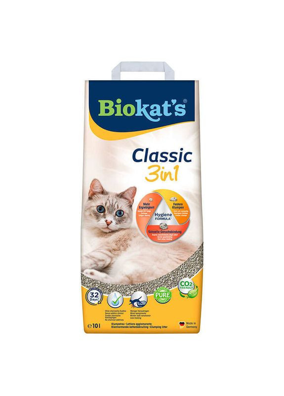 Наполнитель комкующийся для кошачьего туалета с гранулами трех размеров, антибактериальный CLASSIC 3in1 10 л (4002064613307) Biokat's (336183055)