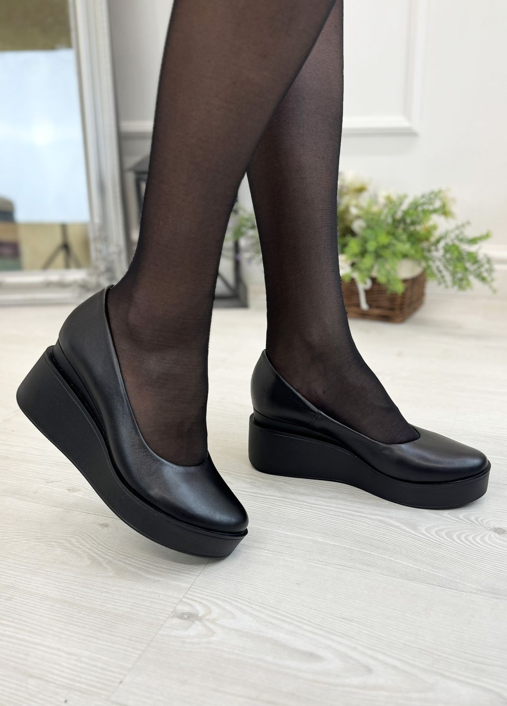 Vasha para Жіночі шкіряні туфлі на стійкій платформі, колір чорний туфлі-човники чорний з натуральна шкіра, україна — демісезон (347581049)