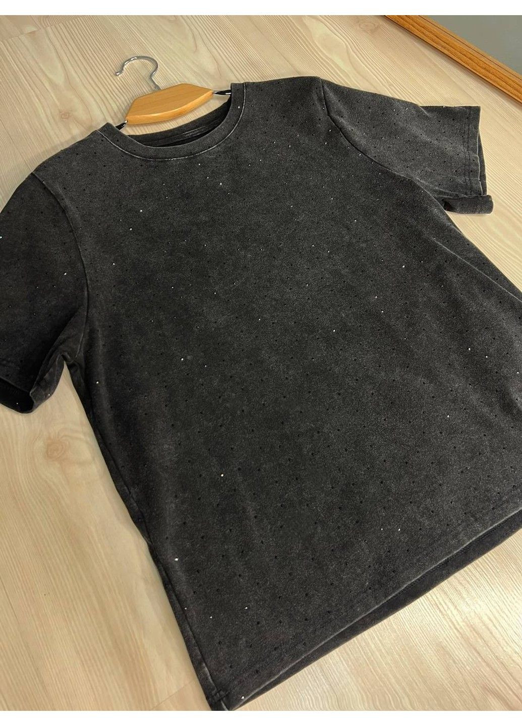 Футболка жіноча A-N 2668 варена тай дай оверсайз з камінцями чорна No Brand - (336432866)