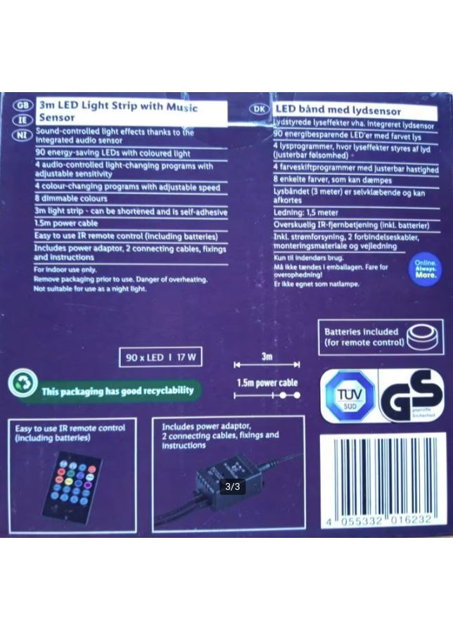 Led Світлодіодна світлова стрічка з пультом для телевізора 3м Livarno home (363320347)